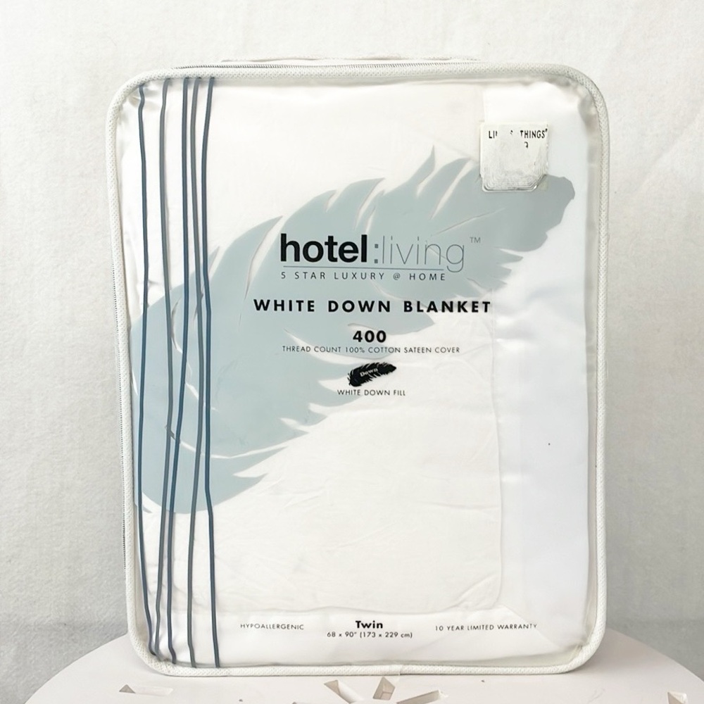 NEW Hotel Living White Down‎ Blanket Twin 400 Thread Count 100% Cotton